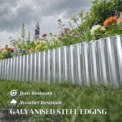 Outsunny Metal Garden Edging Border, 8 in x 21.3 ft Corrugated Heavy Duty Galvanised Steel Lawn Edging, Silver Tone--ChewyGames-ChewyGames