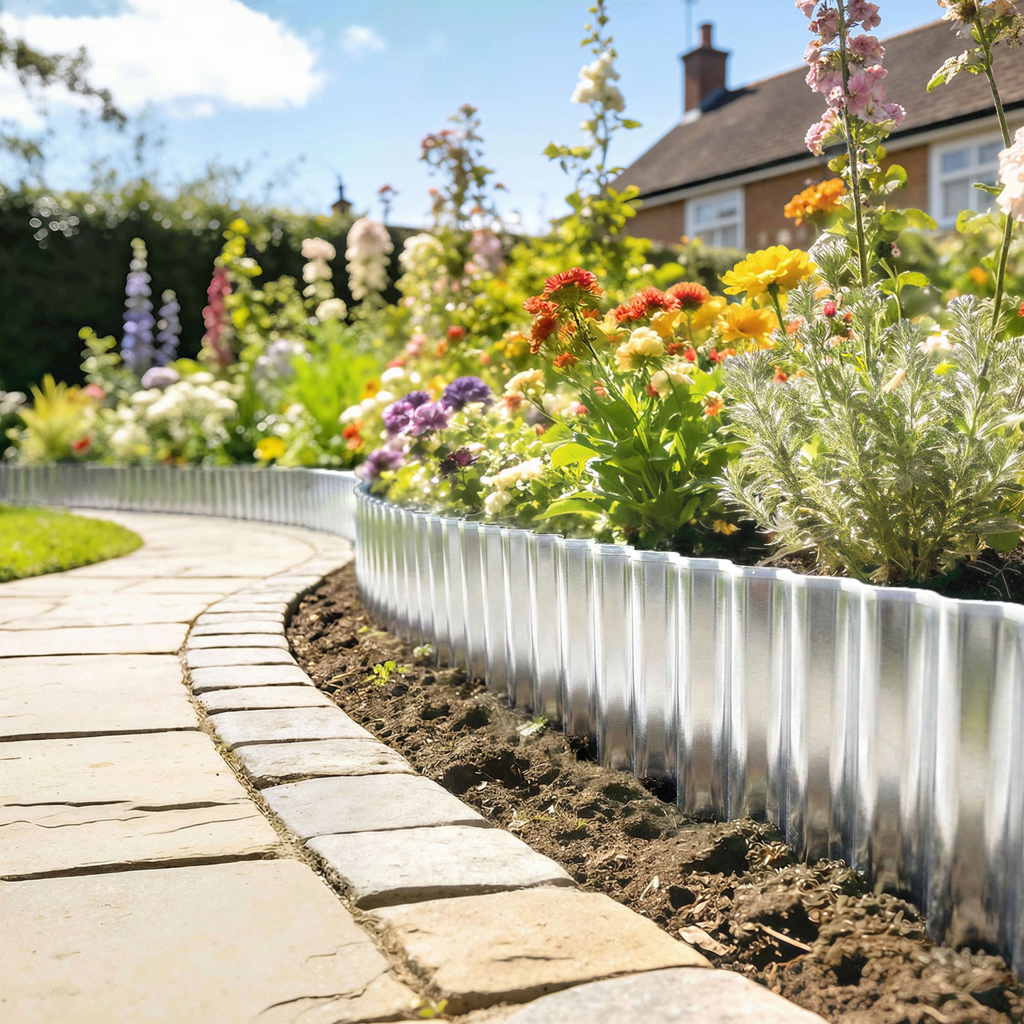 Outsunny Metal Garden Edging Border, 8 in x 21.3 ft Corrugated Heavy Duty Galvanised Steel Lawn Edging, Silver Tone--ChewyGames-ChewyGames
