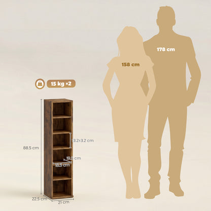 HOMCOM Set of 2 CD Media Display Shelf Unit Tower Rack with Adjustable Shelves, Rustic Brown