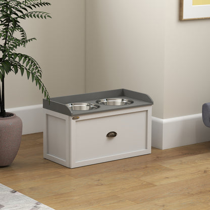 PawHut Stainless Steel Raised Dog Bowls, with 21L Storage Drawer for Large Dogs and Cats - White