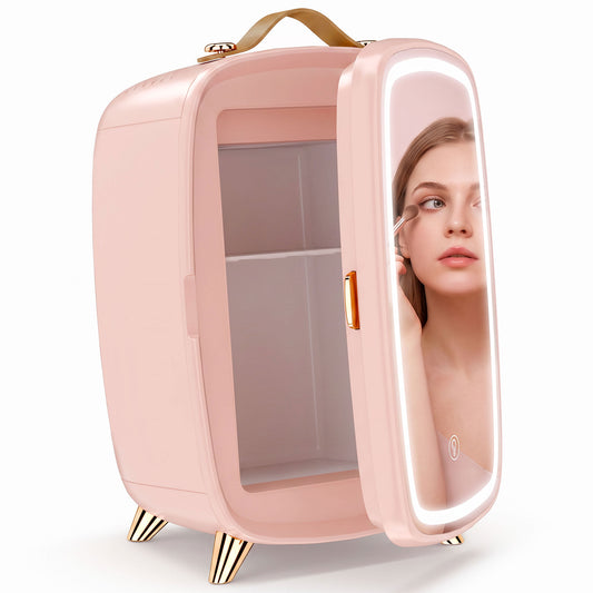 HOMCOM Skincare Refrigerator, 6L Mini Cosmetic Fridge with LED Mirror, Cooling Function for Bedroom, Skincare, Office, Pink