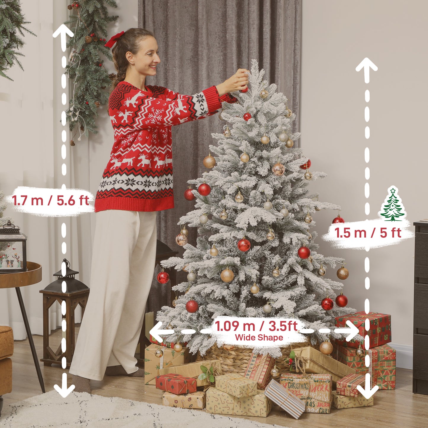 HOMCOM 5ft Snow Flocked Artificial Christmas Tree