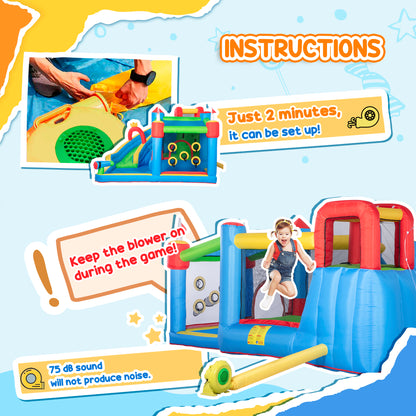 Outsunny 6 in 1 Kids Bouncy Castle, with Water Slide, Water Gun, Climbing Wall, Air Blower for Indoors/Outdoors, 3.9 x 3 x 2m