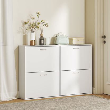 HOMCOM Wooden Modern Design 4 Drawer Shoes Cabinet Pull Down Shelf Storage Organiser - White