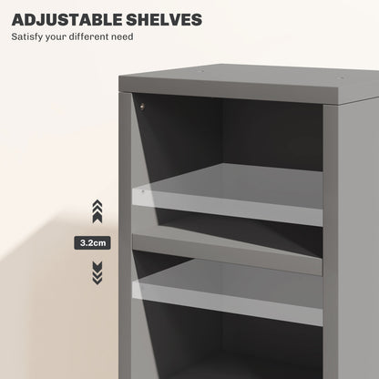 HOMCOM Set of 2 CD Media Display Shelf Unit Tower Rack with Adjustable Shelves, High Gloss Grey