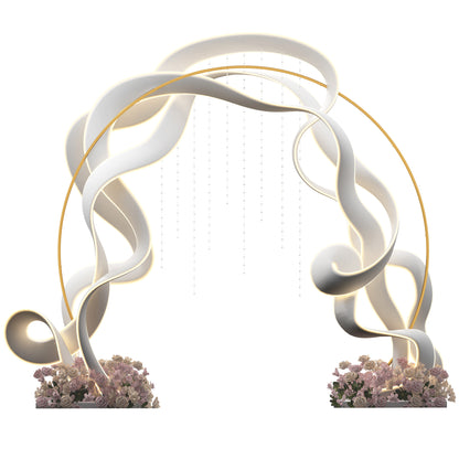 Outsunny 280cm Gold Backdrop Stand, Round Metal Wedding Arch for Birthday Party, Bridal Shower, Graduation, Ceremony