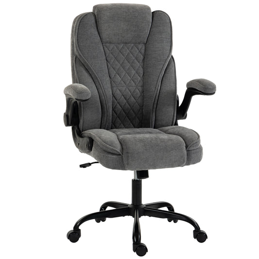 HOMCOM Office Chair, Ergonomic Desk Chair with Flip-up Armrest, Pocket Springs, Swivel Wheels, Adjustable Height, Grey