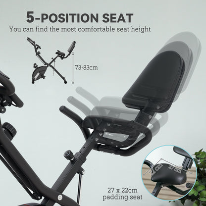 SPORTNOW Five-in-one Foldable Exercise Bike, Stationary Bike with Arm Workout Bands, LDC Monitor, Phone Holder, Black