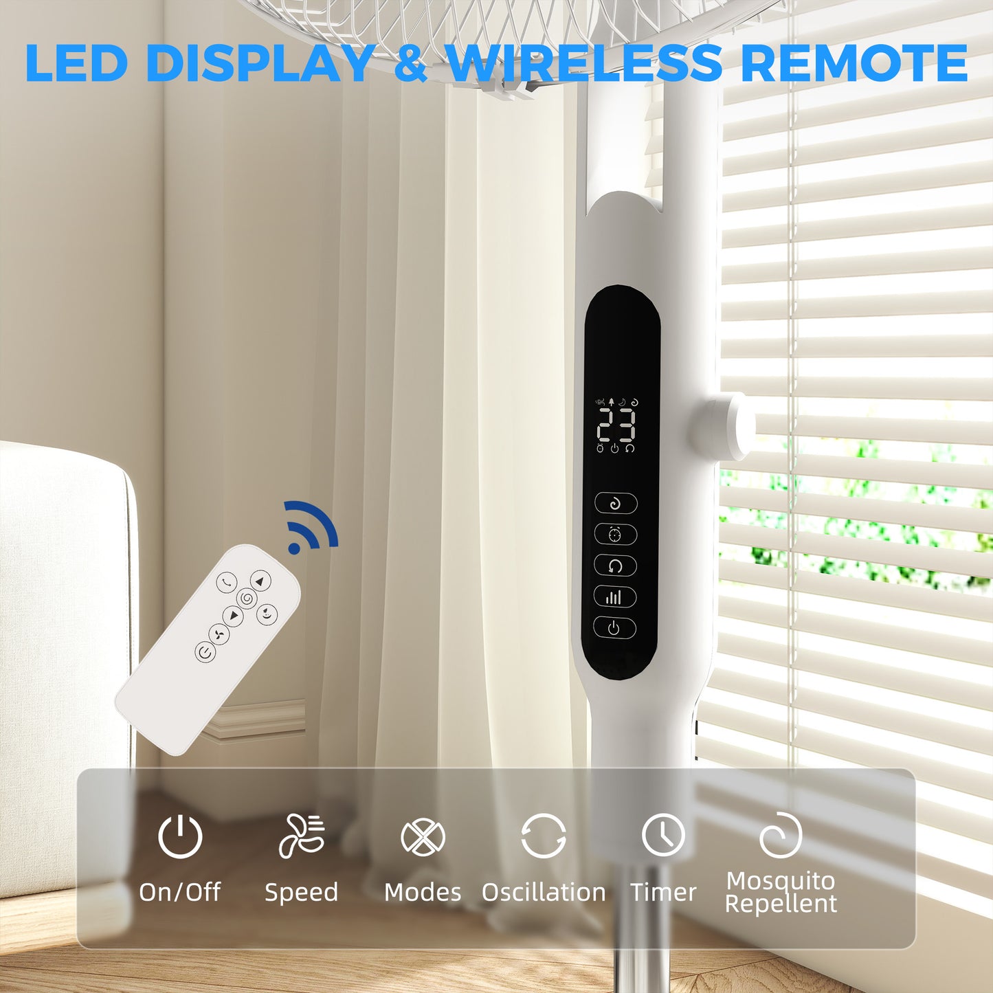HOMCOM Three Mode Pedestal Fan, with Insect Repellant Box and LED Panel - White--ChewyGames-ChewyGames