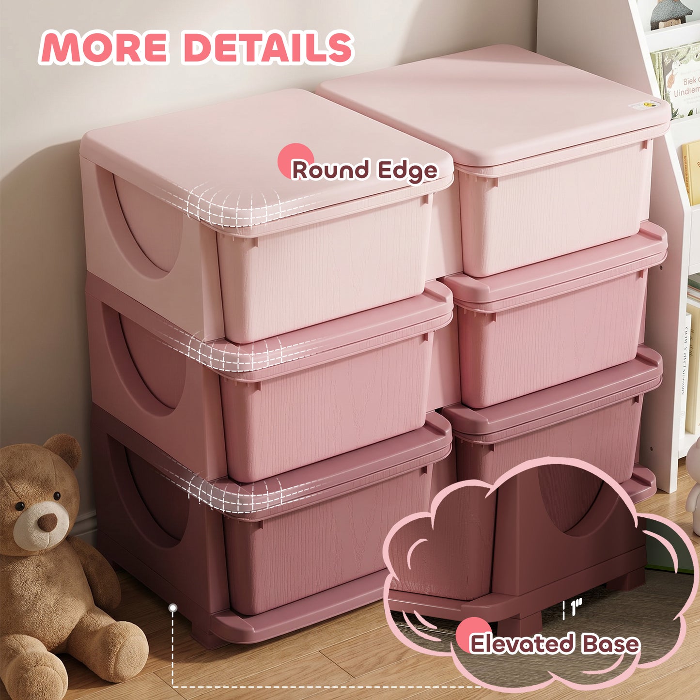 HOMCOM Kids Storage Unit, with Six Drawers - Pink
