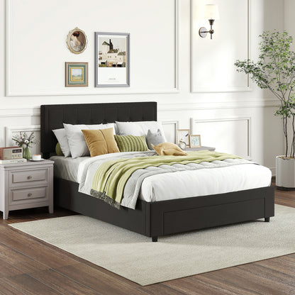 HOMCOM Double Ottoman Bed Frame, with Front Drawer Black