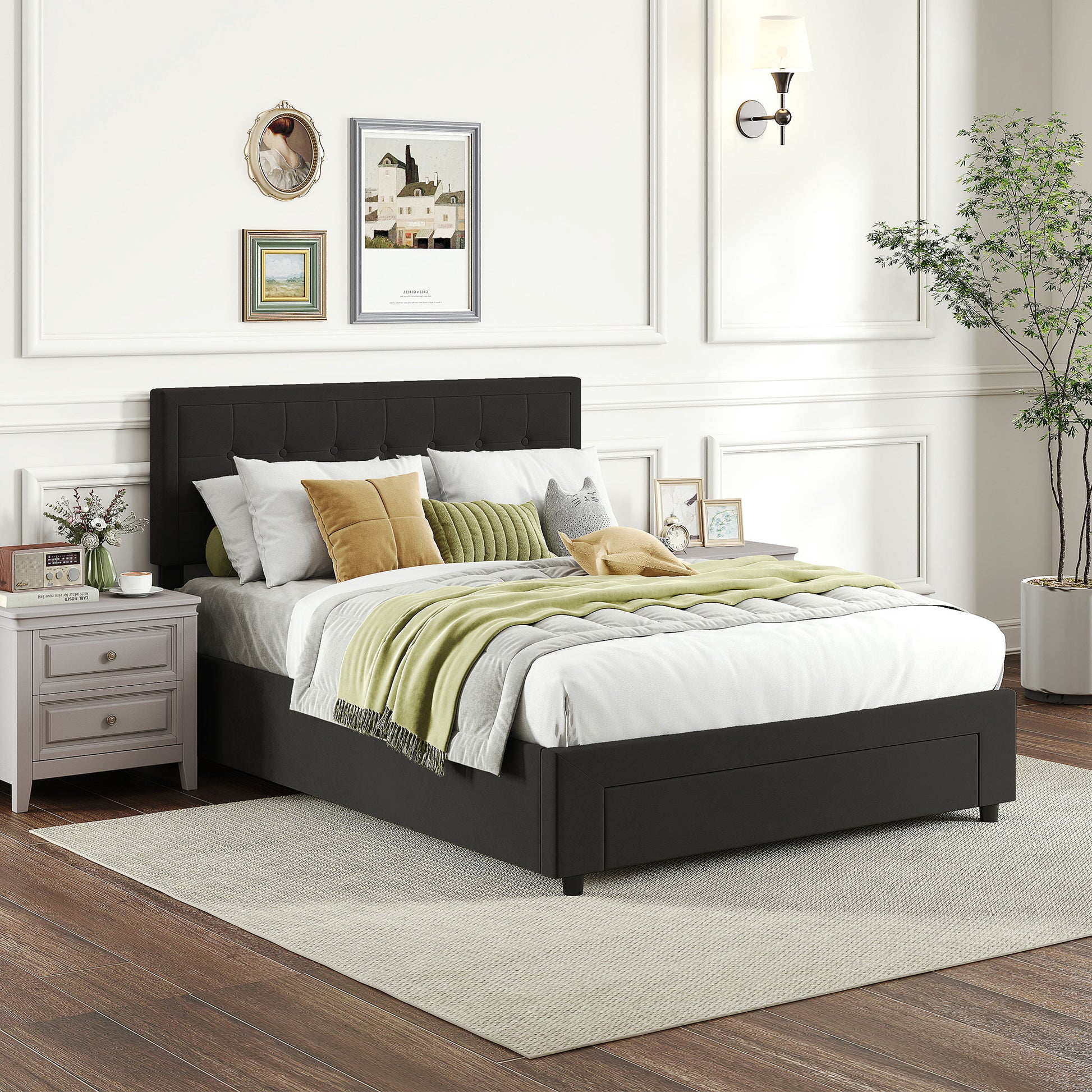 HOMCOM Double Ottoman Bed Frame, with Front Drawer - Black-Beds & Bed Frames-ChewyGames-ChewyGames