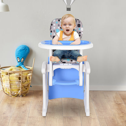 HOMCOM 2 in 1 Convertible Baby High Chair Toddler Table Chair Infant Feeding Seat Removable Food Tray Safety Harness Blue--ChewyGames-ChewyGames