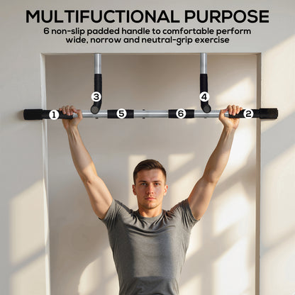 HOMCOM Doorway Pull up Bar, Door Frame Chin up Push up Bar for Home Gym Upper Body Workout, No Drilling or Screws, Grey