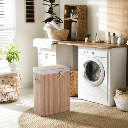 HOMCOM 70L Collapsible Bamboo Laundry Hamper Organizer Clothes Washing Basket Bin Storage Box w/ Lid Removable Lining 40x30x60cm