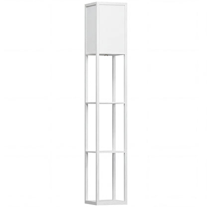 HOMCOM 3-Tier Floor Lamp with Shelves and Storage, Modern Corner Standing Lamp with Lampshade, Reading Light with Foot Switch for Living Room, Bedroom, Home Office, Bulb not Included, White