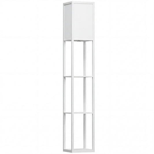 HOMCOM 3-Tier Floor Lamp with Shelves and Storage, Modern Corner Standing Lamp with Lampshade, Reading Light with Foot Switch for Living Room, Bedroom, Home Office, Bulb not Included, White