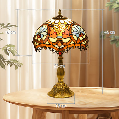 HOMCOM Stained Glass Table Lamp, Handcrafted Artisan Collectible, Suitable for Living Room and Bedside, Multi-Coloured, Ф25 x 45Hcm, Zinc Alloy.
