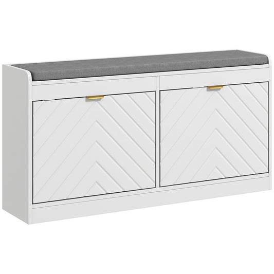 HOMCOM Shoe Storage with Seat, Upholstered Entryway Bench, Shoe Bench with 2 Flip Drawers and 4 Vents for 8 Pairs of Shoes