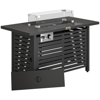 Outsunny Propane Gas Fire Pit Table, Outdoor Firepit with 43" Steel Tabletop and Lid, 50,000 BTU Pulse Ignition Fire Table w/ Stainless Steel Burner, Glass Wind Guard, and Cover