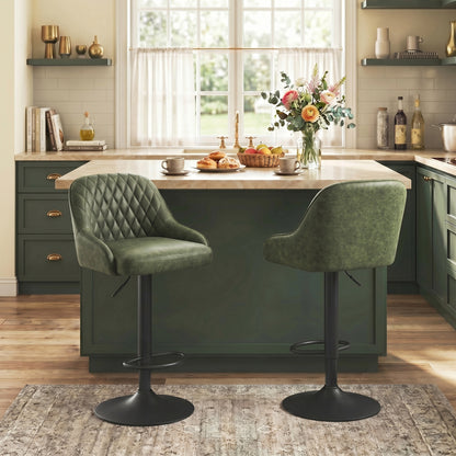 HOMCOM Bar Stools Adjustable Swivel Kitchen Chairs with Backrest Set of 2 for Kitchen Island Dark Green
