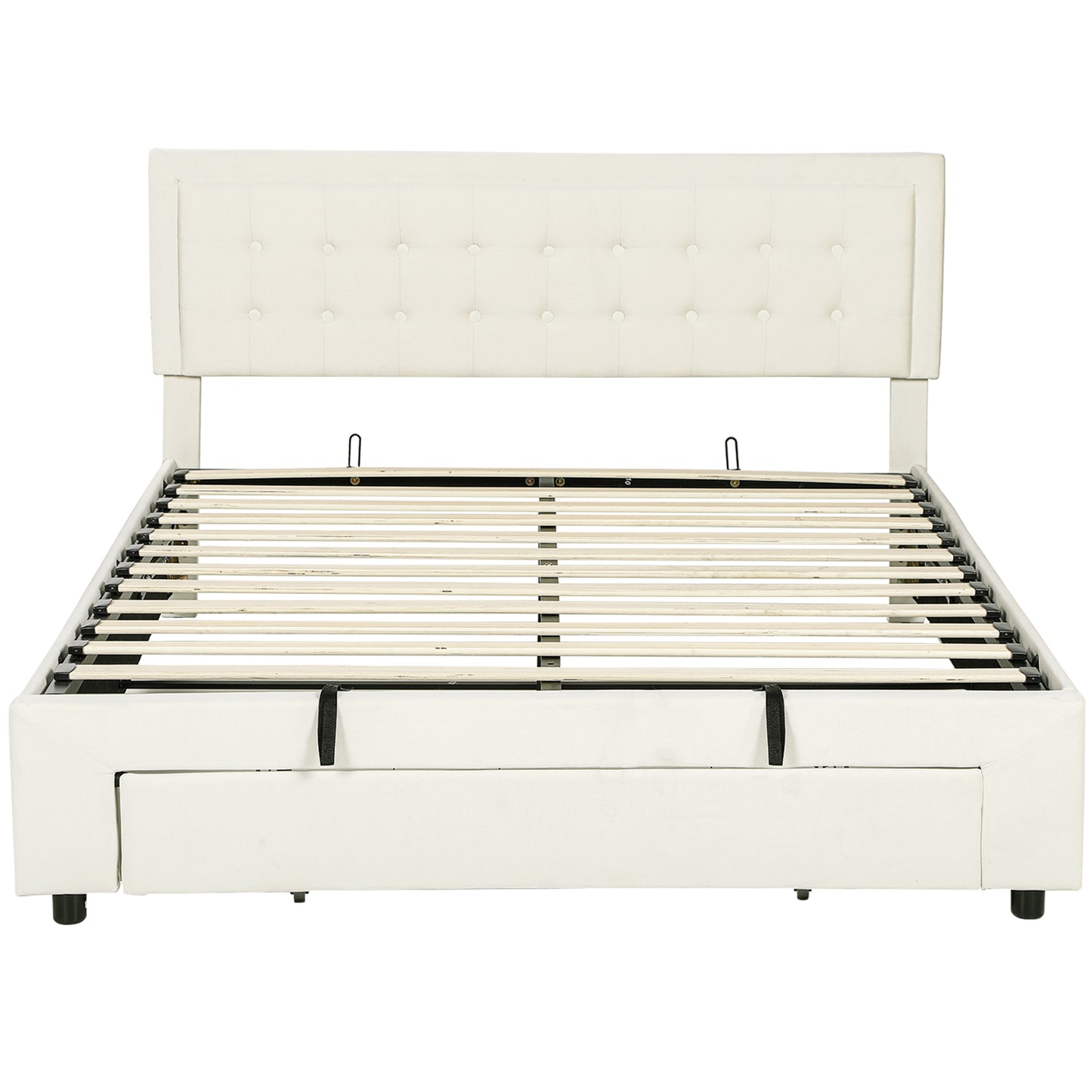HOMCOM King Size Ottoman Bed Frame, with Front Drawer Cream