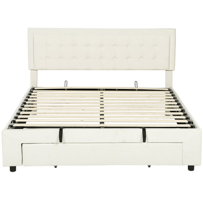 HOMCOM King Size Ottoman Bed Frame, with Front Drawer Cream