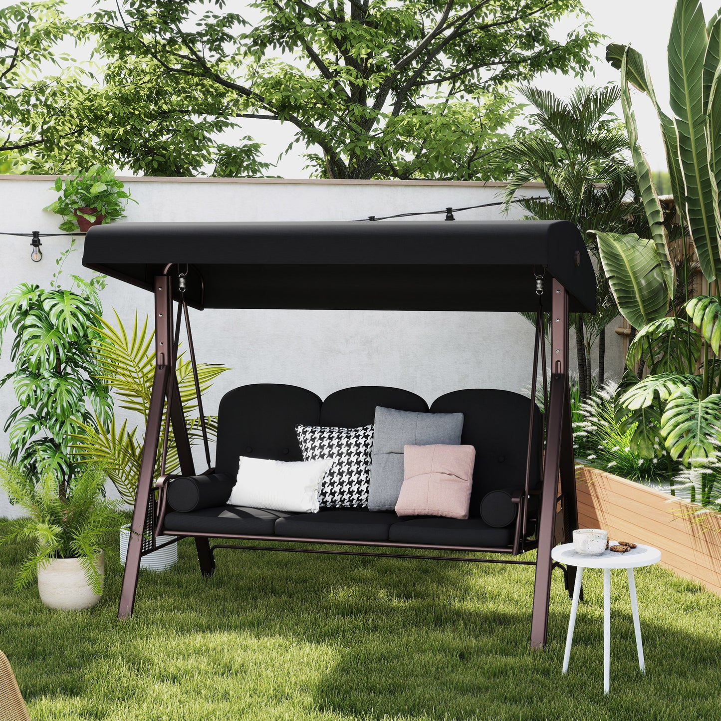 Outsunny 3 Seater Swing Chair Hammock Chair with Adjustable Canopy, Black