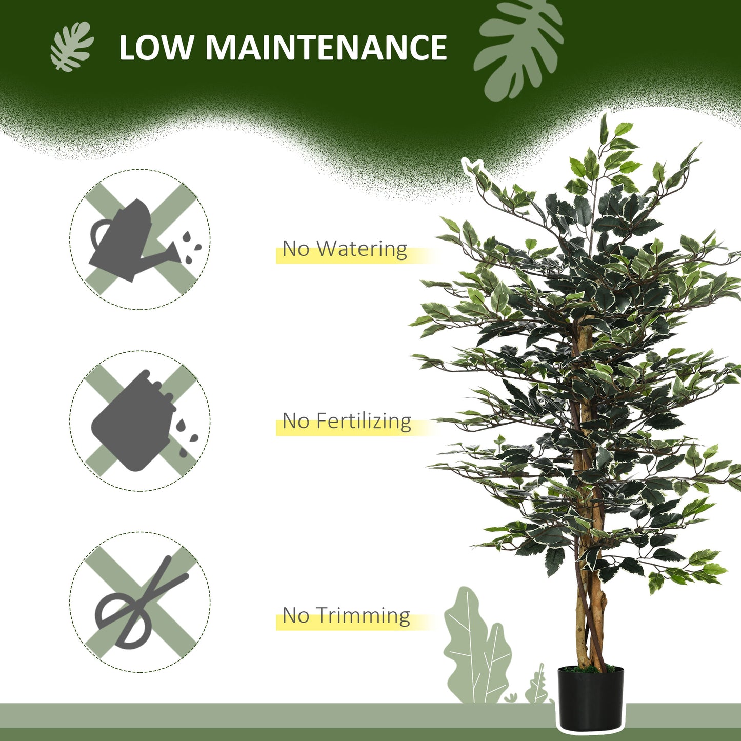 HOMCOM 4.5ft Ficus Artificial Plant with Realistic Leaves, Potted Fake Tree for Home Office Indoor Decor, Green