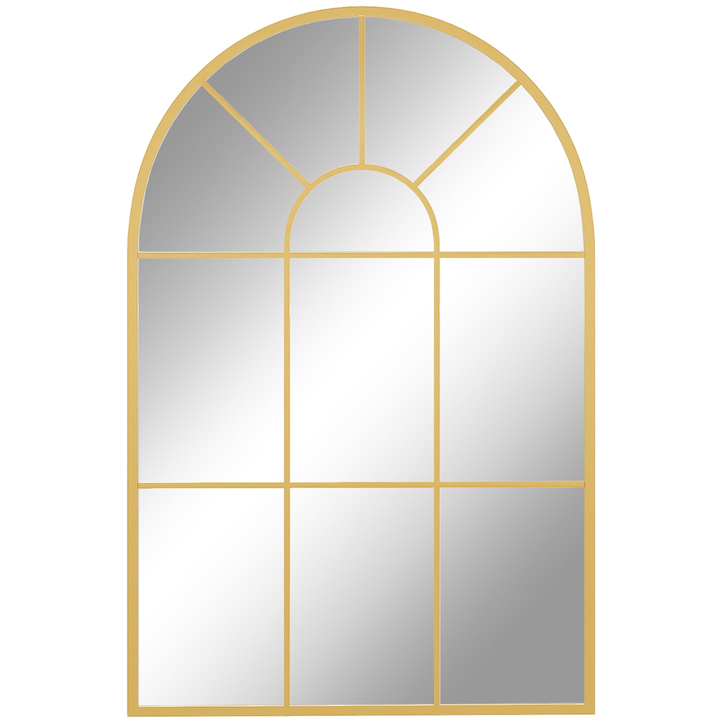 HOMCOM 90 X 61cm Arched Grid Mirror - Gold Tone