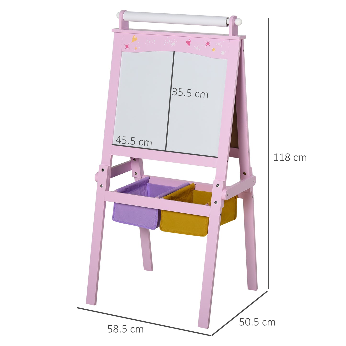HOMCOM Kids Easel 3 in 1 Wooden Art Easel with Paper Roll Double-Sided Chalkboard & Whiteboard with Storage Baskets for Toddler Girls, Pink--ChewyGames-ChewyGames