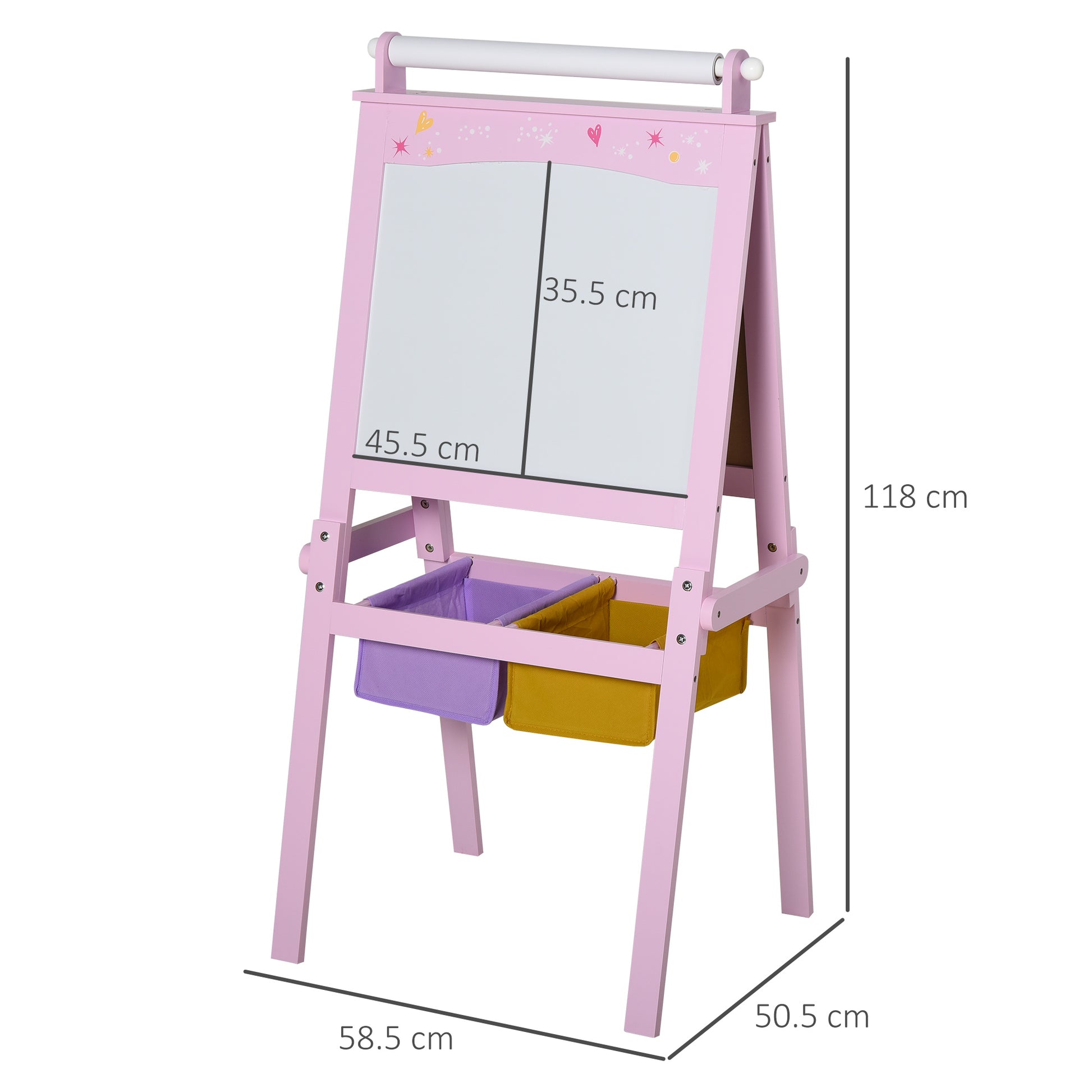 HOMCOM Kids Easel 3 in 1 Wooden Art Easel with Paper Roll Double-Sided Chalkboard & Whiteboard with Storage Baskets for Toddler Girls, Pink--ChewyGames-ChewyGames
