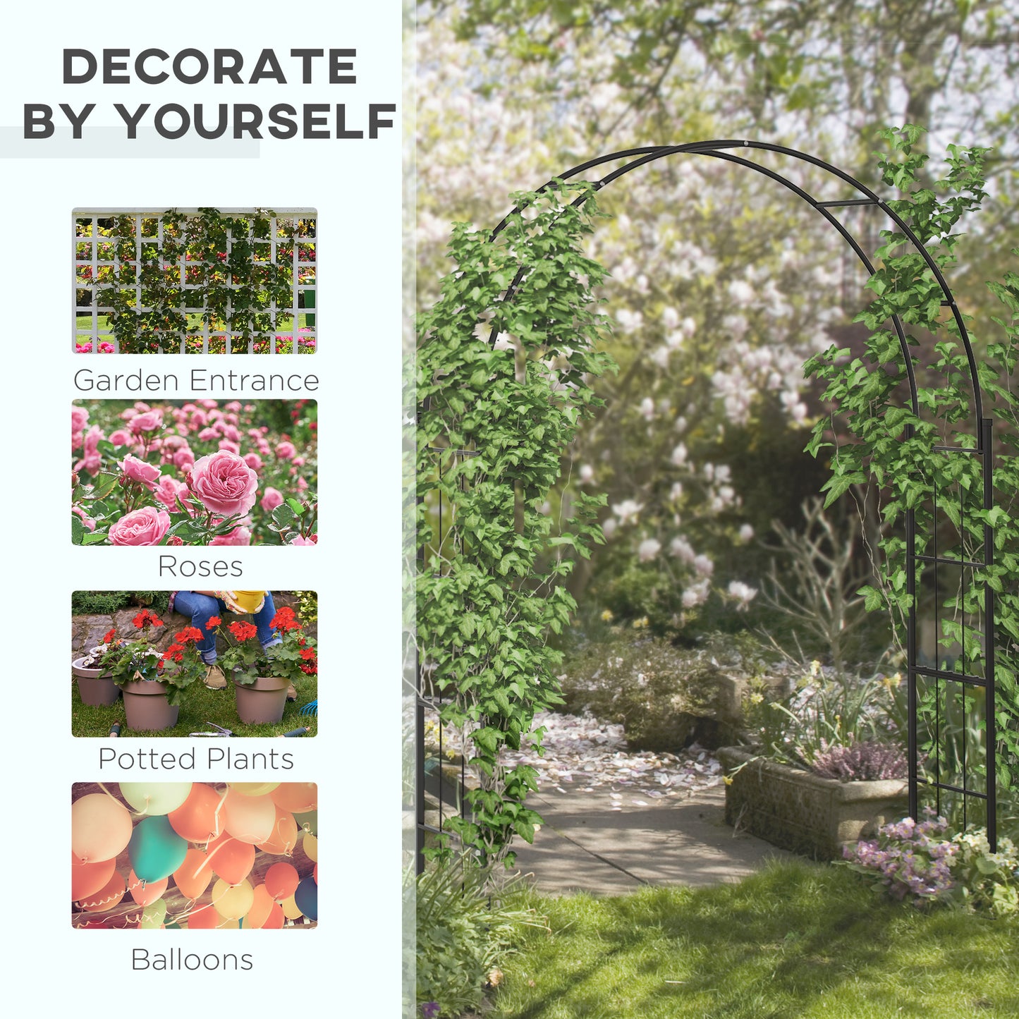 Outsunny 223cm Garden Arch Trellis, Outdoor Wedding Arbor for Ceremony for Climbing Roses, Vines and Plants--ChewyGames-ChewyGames