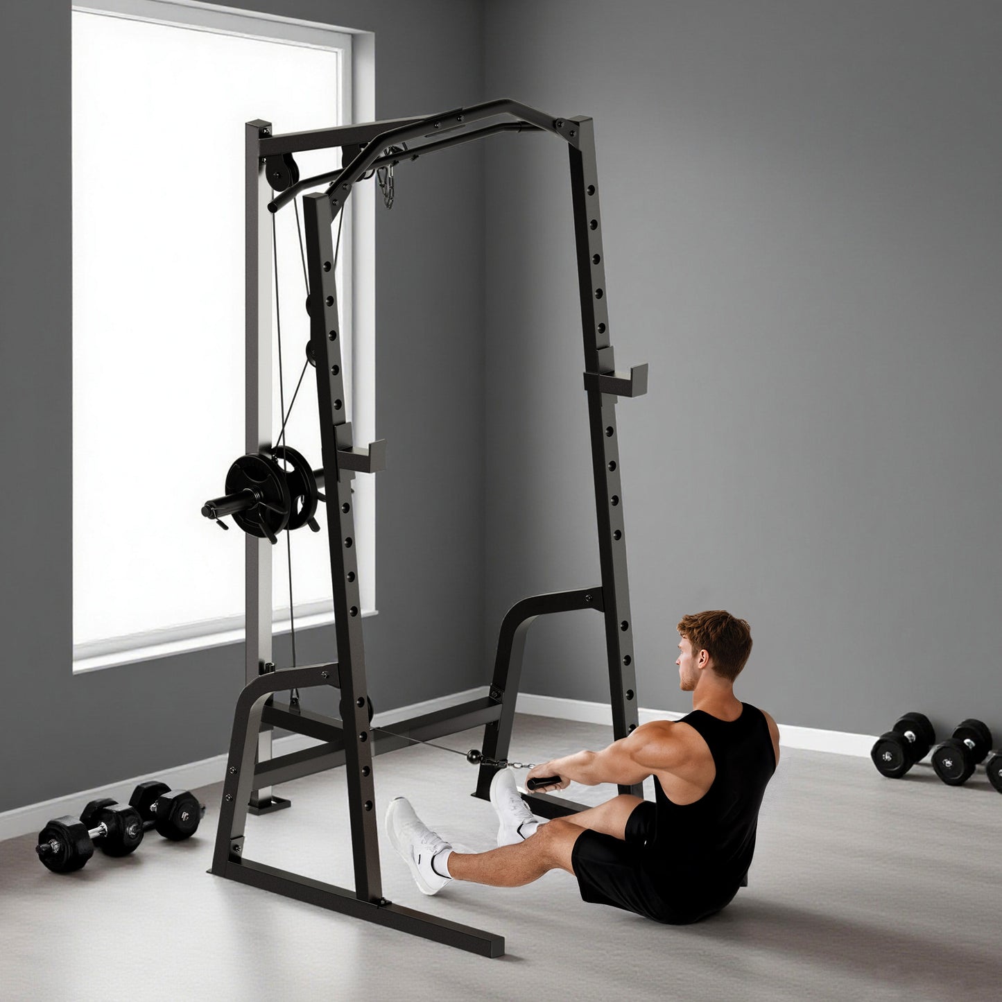 SPORTNOW Power Cage Power Rack with 15-Level Squat Rack, Cable Pulley System, Lat Pulldown & Pull Up Bar--ChewyGames-ChewyGames