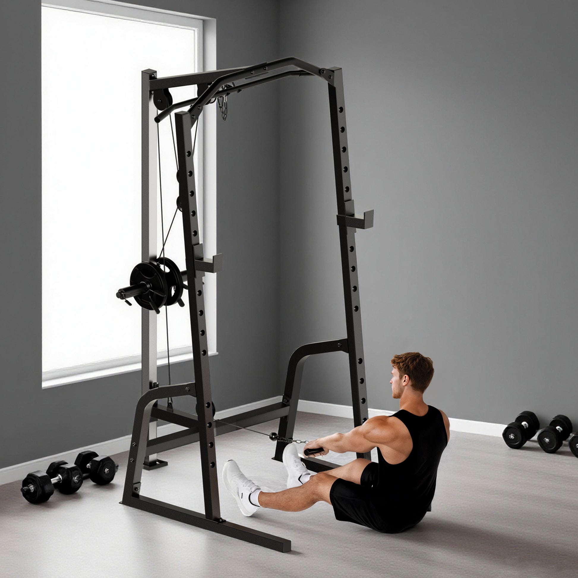 SPORTNOW Power Cage Power Rack with 15-Level Squat Rack, Cable Pulley System, Lat Pulldown & Pull Up Bar--ChewyGames-ChewyGames