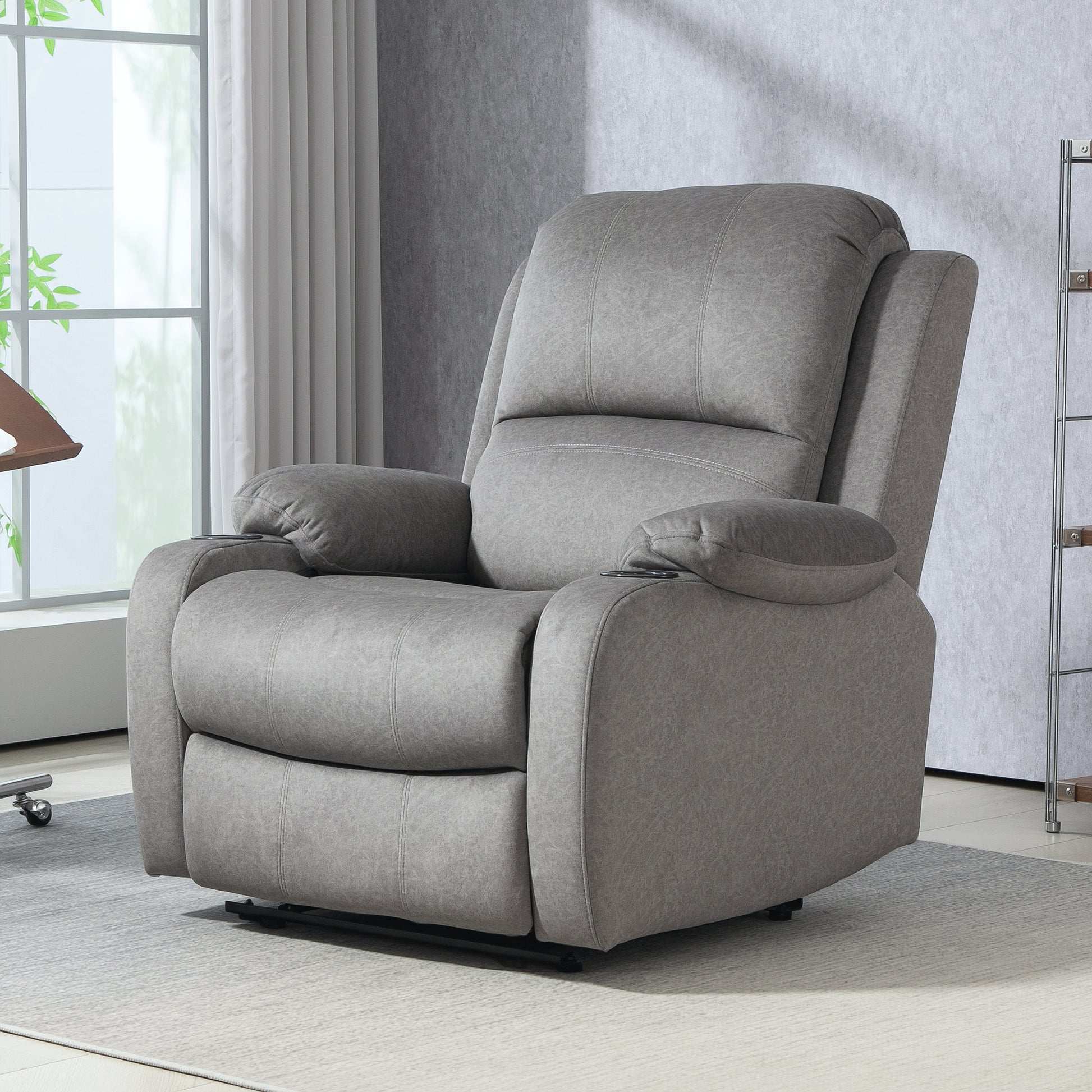 HOMCOM Microfibre Manual Reclining Armchair with 135° Recline Back and Footrest - Grey--ChewyGames-ChewyGames