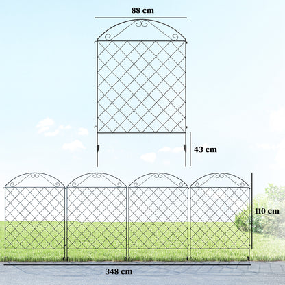 Outsunny 43in x 11.5ft Decorative Garden Fencing,  4PCs Rustproof Metal Wire Outdoor Picket Fence Panels, Black
