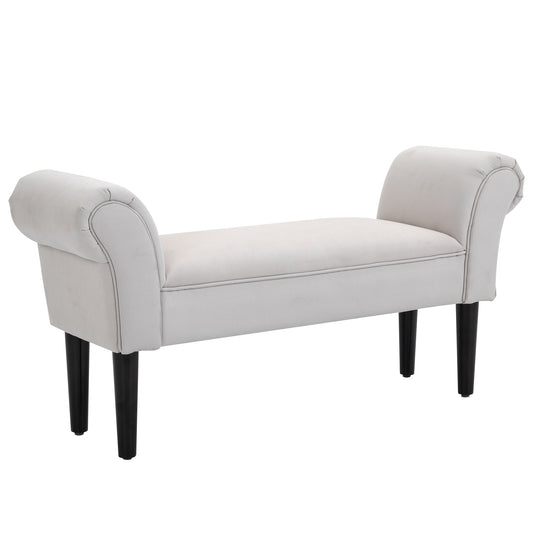 HOMCOM End of Bed Bench, Upholstered Window Seat with Arms and Wooden Legs, Modern Shoe Bench for Entryway, Living Room, Bedroom, Greyish White