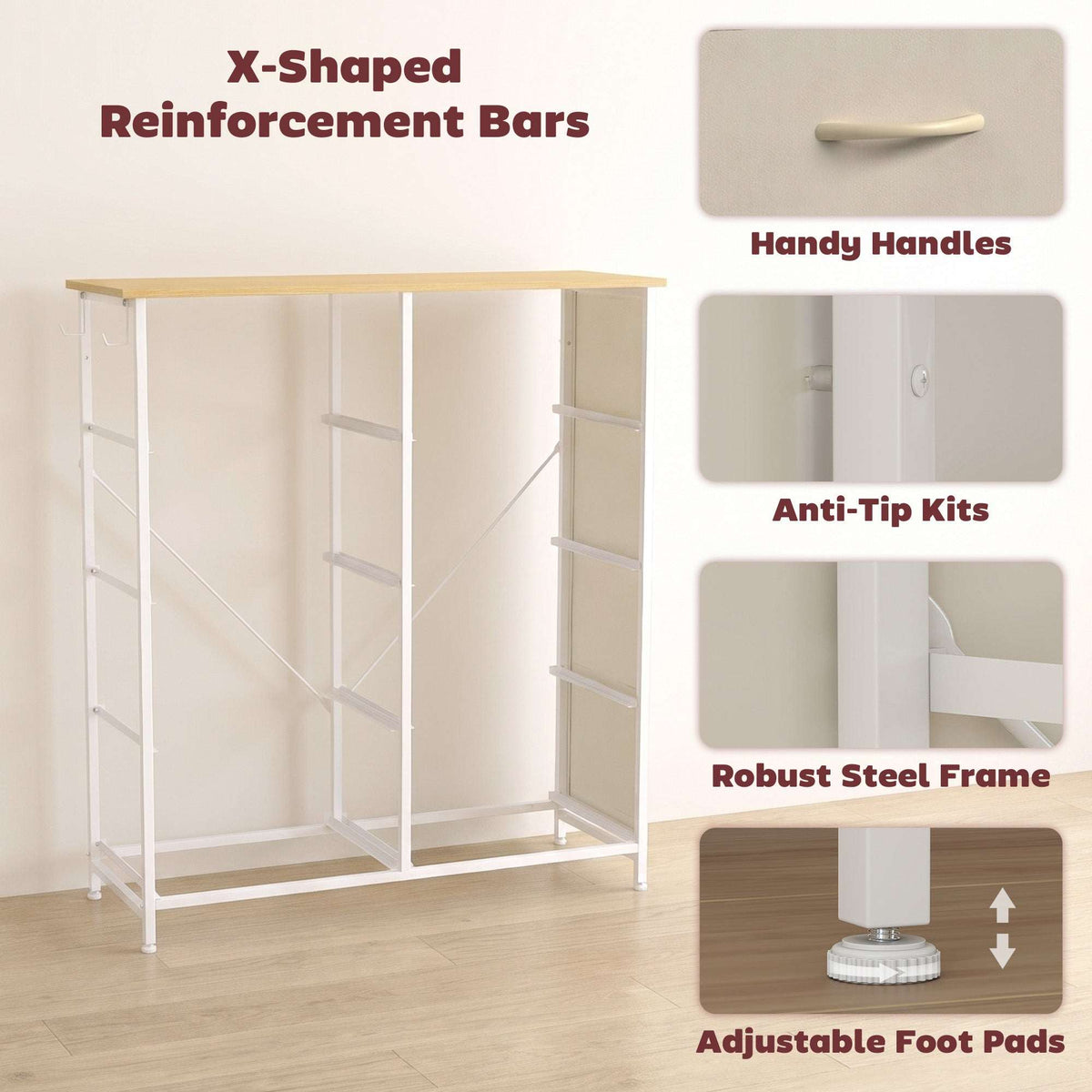 HOMCOM Chest of Drawers, Dresser with 8 Fabric Drawers, Tall Storage Unit with 4 Pockets and 2 Hooks Steel Frame, Beige