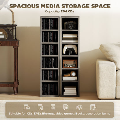 HOMCOM Set of 2 CD Media Display Shelf Unit Tower Rack with Adjustable Shelves, Distressed Grey