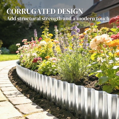 Outsunny Metal Garden Edging Border, 8 in x 21.3 ft Corrugated Heavy Duty Galvanised Steel Lawn Edging, Silver Tone--ChewyGames-ChewyGames