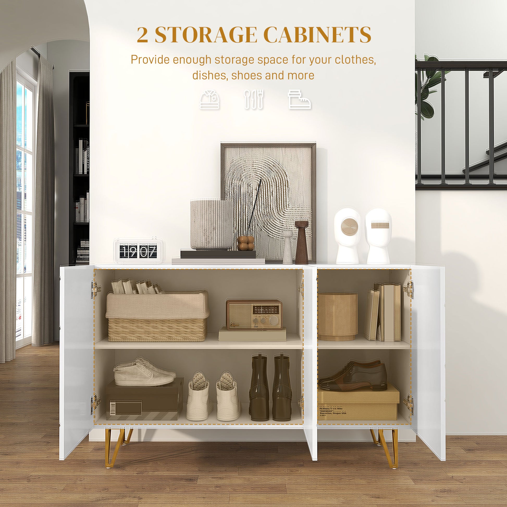 HOMCOM Modern Luxe High Gloss Sideboard, with Hairpin Legs - White-Sideboards-ChewyGames-ChewyGames