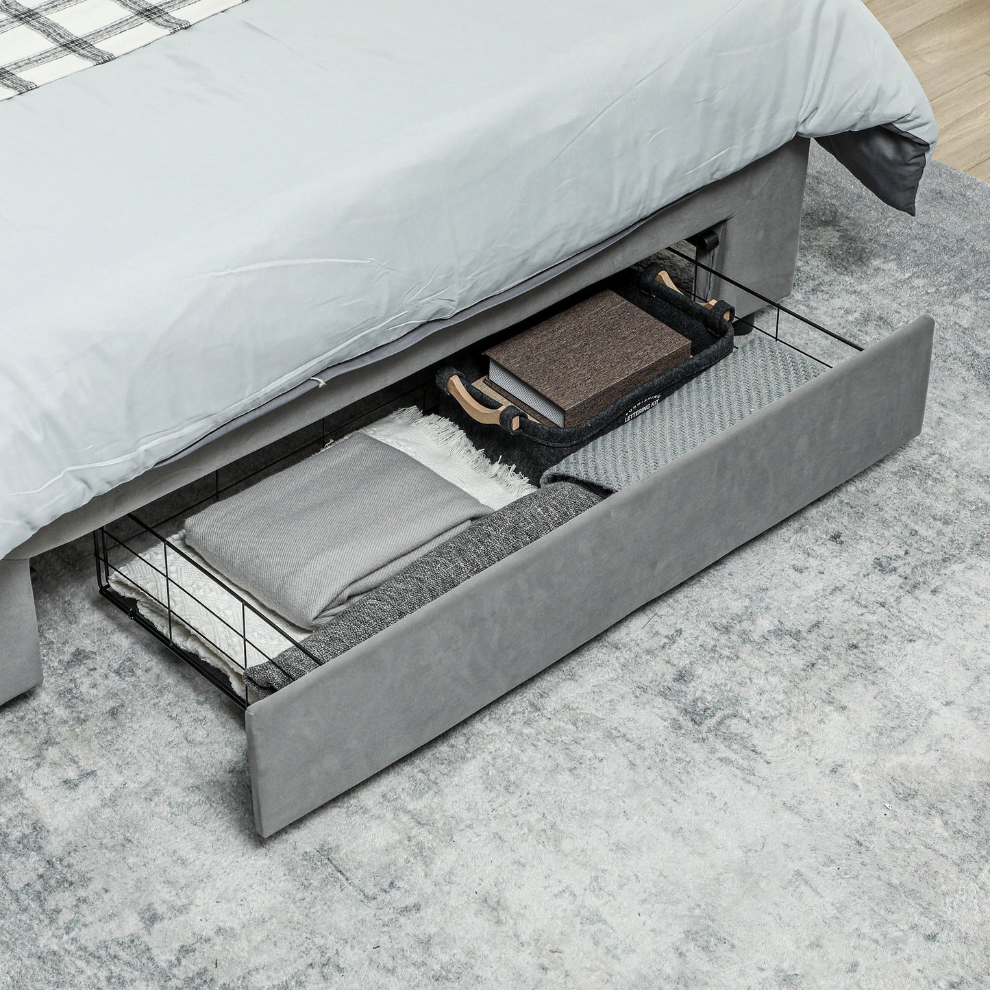 HOMCOM Double Ottoman Bed Frame, with Front Drawer Grey