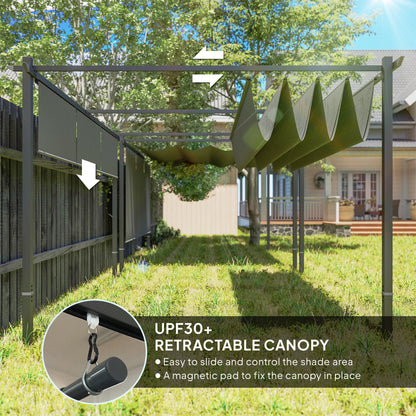 Outsunny 3 x 4m Metal Pergola with Retractable Roof and Roller Shade, Free Standing Garden Gazebo Canopy Pergola Kit, UPF30+ Outdoor Sun Shade Shelter, Grey