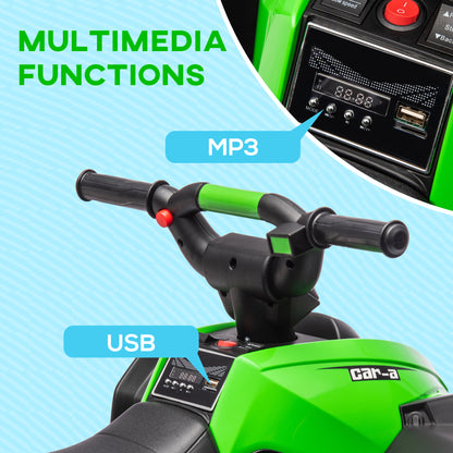 HOMCOM 12V Ride-On Quad Bike, with Music, Horn, LED Lights, for Ages 3-5 Years, Green