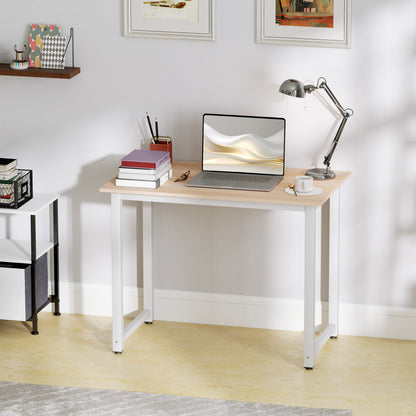 HOMCOM Computer Desk, Writing Table, 100 x 60 x 76cm Workstation for Home Office, Study with Metal Frame, Simple Assembly, White