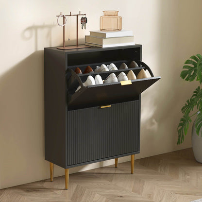 HOMCOM Elegant Two-Drawer Shoe Cabinet - Black