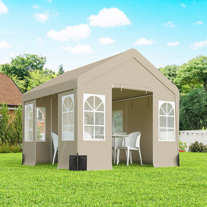 Outsunny 3 x 3 m Party Tent, Outdoor Canopy Tent Shelter with Removable Sidewalls, 4 Zipped Doors, for Parties, Wedding, Beige