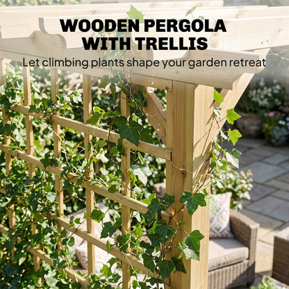 Outsunny 3 x 3 m Wooden Pergola Kit, Garden Pergola Gazebo Arch with Trellis for Climbing Vines, Flowers, Nature Wood Finish