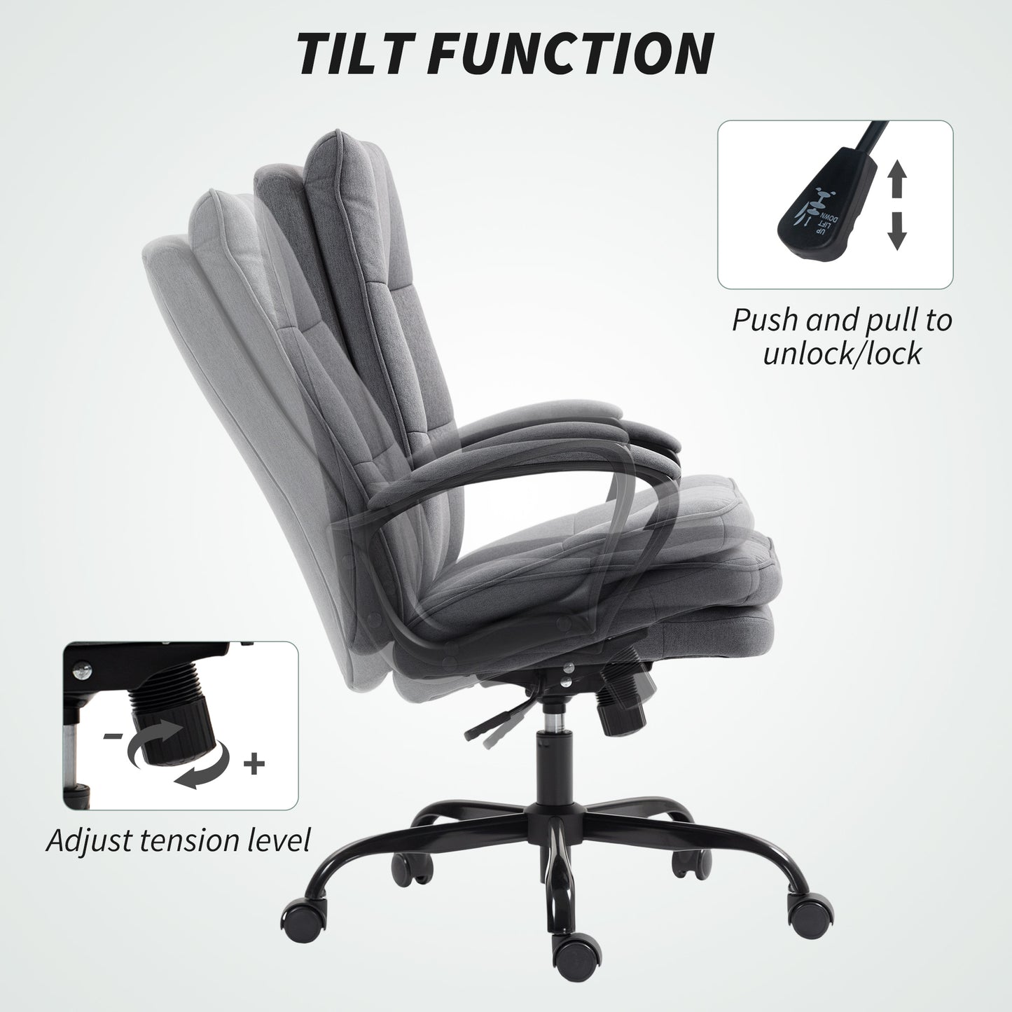 HOMCOM Double Padded Linen-Look Office Chair - Charcoal Grey